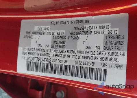 2019 Mazda Cx-3 Touring from USA, damaged, VIN JM1DKFC74K0440412